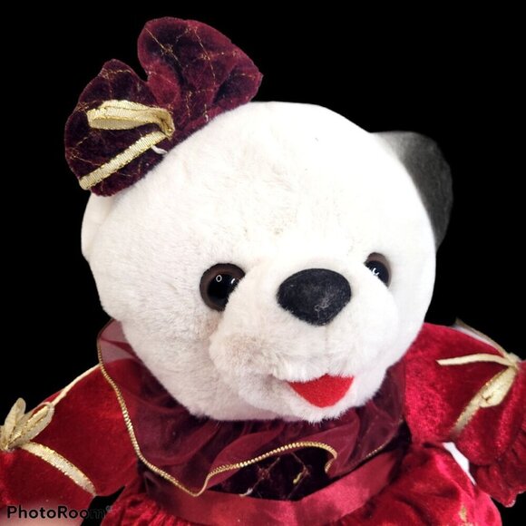 Dan Dee 25th Anniversary Snowflake Girl Bear 12" White Wine Red Dress 2011 - Picture 6 of 8